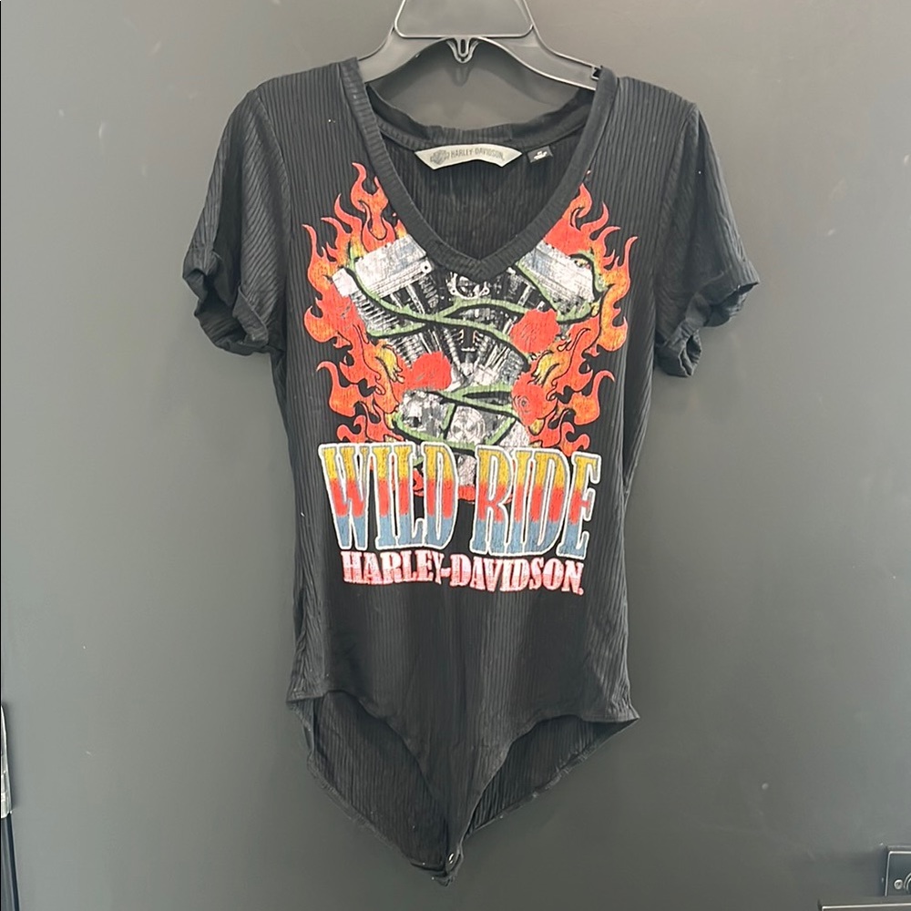 Harley-Davidson Gray Asymmetrical Graphic Bodysuit